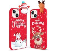 Yoedge 2 Pack Christmas Phone Case for iPhone 15 6.1" with 3D Cartoon Doll,Soft TPU Silicone with Elk Snowman Aesthetics Pattern, Shockproof Matte Xmas Deer Cover,for Women and Girls