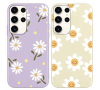Yoedge 2 Pack Cute Smile Flowers Print for Samsung Galaxy S24 Ultra 5G 6.8 Inch Phone Case, Daisy Floral Pattern Aesthetic Shell Soft Silicone Shock-Absorbing Cover,for Women and Girls,Beige Purple