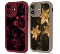 Yoedge 2 Pack Flower Phone Case for iPhone 15 6.1", Floral Flower Lily Red Brown Trendy Design Cover Shockproof Full Camera Lens Soft Silicone Phone Cases for Girls Women
