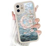 Yoedge Aesthetic Flower Phone Case for iPhone 11 6.1'', Cute Moon Cherry Blossom Ocean Stained Glass Case, Shockproof Soft Slim TPU Full Lens Protective Silicone Cover for Women Girls