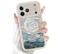 Yoedge Aesthetic Flower Phone Case for iPhone 17 Pro Max 6.9'', Cute Moon Cherry Blossom Ocean Stained Glass Case, Shockproof Soft Slim TPU Full Lens Protective Silicone Cover for Women Girls
