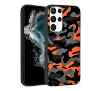 Yoedge Camo Phone Case for Samsung Galaxy S22 Ultra 5G 6.8'', Cool Orange Black Camouflage Pattern Design Case, Scratch Resistant Shockproof Protective Cover for Boys Women Men Duck Hunters