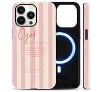 Yoedge Christian Bible Verse Striped Magnetic Phone Case for Apple iPhone 14 Pro Max 6.7", God Pink Stripe Design for Women Girls Compatible with MagSafe 2-in-1 Layer Phone Cover