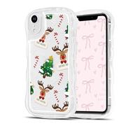 Yoedge Christmas Clear Case for iPhone XR 6.1", Cute Curly Wave Girly Preppy Aesthetic Design Wavy Candy Cane Pattern, Anti-Yellowing Shockproof Protective Cover for Girls Women