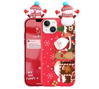 Yoedge Christmas Phone Case for iPhone 14 Plus 6.7" with 3D Cute Cartoon Doll,Soft TPU Silicone with Santa Claus Train Aesthetics Pattern,Shockproof Matte Xmas Red Cover,for Women and Girls