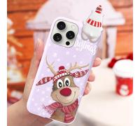 Yoedge Christmas Phone Case for iPhone 15 Pro Max 6.7" with 3D Cute Cartoon Doll,Soft TPU Silicone with Animal Deer Aesthetics Pattern, Shockproof Matte Xmas Purple Cover,for Women and Girls