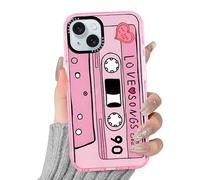 Yoedge Clear Phone Case for iPhone 15 6.1'', Cute Pink Love Songs Cassette Tape Design Case, Slim Shockproof TPU Bumper Protective Cover for Women Men Girls Boys