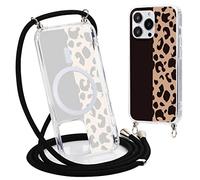 Yoedge Crossbody Lanyard Case for iPhone SE 2022/SE 2020/8/7 4.7", Magnetic Case Compatible with MagSafe, Transparent Slim PC + TPU Silicone Protective Shockproof Bumper Cover for iPhone SE 3, Leopard