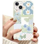 Yoedge Cute Flower Phone Case for iPhone 13/iPhone 14 6.1'', Aesthetic Floral Patchwork Daisy Butterfly Collage Checkered Design Case, Trendy Scratch Resistant Shockproof Cover for Girls Women