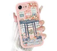 Yoedge Cute Girly Bookstore Phone Case for iPhone 16E/iPhone 17E 6.1'', Aesthetic Pink Flowers Bicycle Bookshop Pattern Shockproof Soft Slim TPU Full Camera Lens Protective Cover Funda for Women Girls