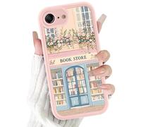 Yoedge Cute Girly Bookstore Phone Case for iPhone 16E/iPhone 17E Flower 6.1'', Aesthetic Pink Floral Bookshop Pattern Shockproof Soft Slim TPU Full Camera Lens Protective Cover Funda for Women Girls