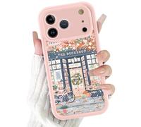 Yoedge Cute Girly Bookstore Phone Case for iPhone 17 Pro Max 6.9'', Aesthetic Pink Flowers Bicycle Bookshop Pattern Shockproof Soft Slim TPU Full Camera Lens Protective Cover Funda for Women Girls