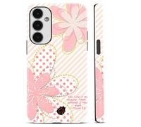 Yoedge Cute Pink Spring Flower Ladybug Stripes Phone Case for Samsung Galaxy S25 Plus 5G 6.7", Trendy Strip Print Florals Bible Verse Design Phone Cases 2-in-1 Double Protective Cover for Girls Women