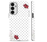 Yoedge Cute Polka Dot Ladybug Vintage Floral Phone Case for Samsung Galaxy S23 5G 6.1", Red Lady Bug Pretty Pink Flower Vine Pattern Cover 2 in 1 Full Body Rugged Glossy Protective Cases for Girls Boy