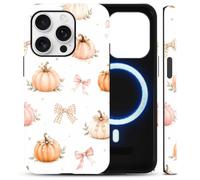 Yoedge Fall Blush Magnetic Phone Case for Samsung Galaxy S22 5G 6.1" White | Autumn Blush Gourds Gingham Bows Compatible with MagSafe White Pretty Glossy Hard PC Soft TPU Phone Cover for Women Girls