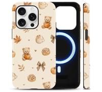Yoedge Fall Bowknot Magnetic Phone Case for iPhone 16 6.1" | Autumn Teddy Bows Coffee Rolls Compatible with MagSafe Cream Brown Cute Glossy Hard PC Soft TPU Phone Case for Women Girls
