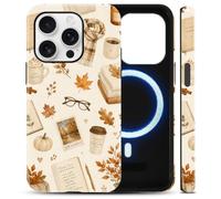 Yoedge Fall Journal Magnetic Phone Case for iPhone 13/iPhone 14 6.1" | Autumn Journal Scarf Coffee Compatible with MagSafe Cream Brown Vintage Glossy Hybrid 2-Layer Phone Cover for Women Girls