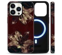 Yoedge Floral Flower Lily Phone Case Magnetic Compatible for Apple iPhone 14 Pro Max 6.7", Red Striped Stripe Design Compatible with MagSafe 2-in-1 Layer Phone Cover for Women Girls