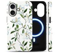 Yoedge Floral Magnetic Phone Case Compatible with Samsung Galaxy S20 FE 5G/S20 Lite 6.5", Green Leaf White Flower Design for Girls Women Compatible with MagSafe Hybrid 2-Layer Phone Cover
