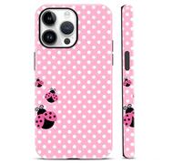 Yoedge Girly Cute Pink Ladybug Polka Dots Phone Case for iPhone 11 Pro Max 6.5", Sweet Kawaii PolkaDot Pink Black Lady Bug Pattern Design Cover Shockproof Double Layer Cases for Girls Women Boy