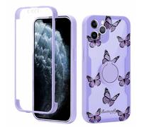 Yoedge Kickstand Phone Case for iPhone 11 Pro Max 6,5", 360°Rotatable Magnetic Ring Holder Cases, Full Body Shockproof Silicone TPU Back Cover with Built-in Screen Protector Case, Butterfly