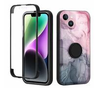Yoedge Kickstand Phone Case for iPhone 14 6.1", 360°Rotatable Magnetic Ring Holder Cases,Full Body Shockproof Silicone TPU Back Cover with Built-in Screen Protector, Grey Marble