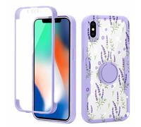 Yoedge Kickstand Phone Case for iPhone XS Max 6.5", 360°Rotatable Magnetic Ring Holder Cases,Full Body Shockproof Silicone TPU Back Cover with Built-in Screen Protector, Purple Flower