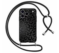 Yoedge Leopard Mobile Phone Case for iPhone 17 Pro Max, Case with Strap, Aesthetic Leo Pattern Design, Protective Case with Cord for Hanging, Silicone Case, Chain for iPhone 17Promax 6.9 Inches, Black