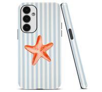 Yoedge Light Blue White Stripe Orange Starfish Phone Case for Samsung Galaxy A16 5G 6.7'', Coastal Nautical Protective Cover, Hard PC Soft TPU 2 in 1 Shockproof, Cute Summer Starfish Case for Women