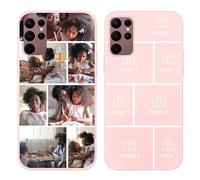 Yoedge Personalised Phone Case for Samsung Galaxy S24 Ultra 5G 6.8 inch, Custom Photo Design Flexible Soft Silicone TPU Rubber Shockproof Cover, Personalize with 7 Image Collage for Girls Women, Pink