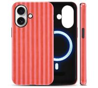 Yoedge Phone Case Compatible with MagSafe for Apple iPhone 7/8/iPhone SE 2022/SE 2020 4.7", Cute Orange Pink Stripe Geometric Vertical Line Pattern Case Glossy Dual-Layer Magnetic Phone Cover