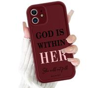 Yoedge Phone Case for iPhone 11 6.1'', God is Within Her Christian Postive Quotes Designed for Women Girls, Full Camera Protection Slim Fit Soft TPU Shockproof Protective Cover - Red