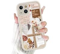 Yoedge Phone Case for iPhone 14 6.1'', Flowers Cross Christian Postive Quotes Collage Designed for Women Girls, Full Camera Protection Slim Fit Soft TPU Shockproof Protective Cover - White