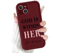 Yoedge Phone Case for iPhone 14 6.1'', God is Within Her Christian Postive Quotes Designed for Women Girls, Full Camera Protection Slim Fit Soft TPU Shockproof Protective Cover - Red