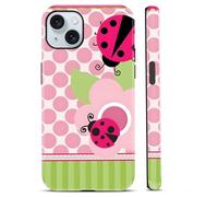 Yoedge Phone Case for iPhone 15 6.1'', Cute Pink Floral Polka Dot Ladybug Y2K Kawaii Coquette Case, Shockproof 2-in-1 Double Protective Cover for Women Girls