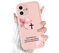 Yoedge Phone Case for iPhone 16 6.1'', Hibiscus Flower Cross Philippians 4:13 Bible Verse Designed for Women Girls Men, Full Camera Protection Slim Fit Soft TPU Shockproof Protective Cover - Pink