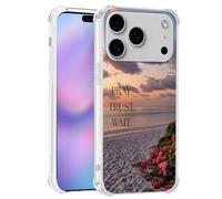 Yoedge Summer Beach Sunset Phone Case for iPhone 17 Pro Max 6.9'', Coastal Floral Design with Inspirational Quote Case, Clear Slim Anti-Yellowing PC Shockproof Protection Cover for Girls Women