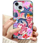 Yoedge Summer Phone Case for iPhone 15 6.1'', Florida Pink Beachy Dolphin & Fruit Collage Cute Aesthetic Case, Ocean Trendy Protective Scratch Resistant Shockproof Cover for Girls Women
