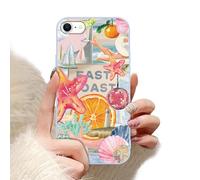 Yoedge Summer Phone Case for iPhone 16E/iPhone 17E 6.1'', Cute East Coast Orange Vacation Collage Design Case, Aesthetic Scratch Resistant Shockproof Protective Cover for Girls Women