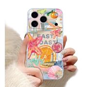 Yoedge Summer Phone Case for iPhone 17 Pro Max 6.9'', Cute East Coast Orange Vacation Collage Design Case, Aesthetic Scratch Resistant Shockproof Protective Cover for Girls Women