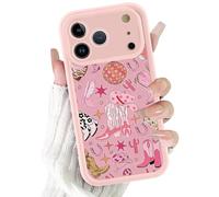 Yoedge Western Cowgirl Phone Case for iPhone 17 Pro Max 6.9'', Cute Pink Disco Cowboy Boots Pattern Case, Full Camera Protection Slim-Fit Soft TPU Shockproof Protective Cover for Woman Men Girls
