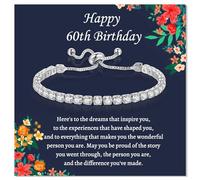 YOEE 60th Birthday Gifts for Women, Adjustable White Sterling Silver Tennis Bracelets for Women, 60th BSilver Bracelet for Womens, Birthday Gifts with Cards for Mum Grandma Auntie Wife