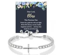 YOEE Cross Bracelet, Adjustable Sterling Silver Tennis Bracelets for Women First Communion Gifts for Girls Hypoallergenic Cross Girls Bracelets for Mum Wife Daughter Grandmother