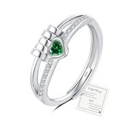 YOEE Green Anxiety Ring Sterling Silver Ring, Fidget Ring Silver Rings for Women, Green Fidget Rings for Anxiety Women Adjustable Heart Thumb Rings Womens Spinner Ring Gift for Daughter Her