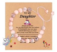YOEE Pink Girls Bracelets, Bracelets for Girls, Daughter Gifts-Wooden Beaded Friendship Bracelet for Girl, Pink Bracelet Jewellery Birthday Party To My Daughter