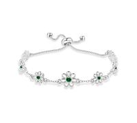 YOEE Silver Daisy Bracelet for Women, Adjustable Green Bracelets Gifts for Her, Personalised Sterling Silver Daisy Bracelet Jewellery Birthday Anniversary Daughter Gifts