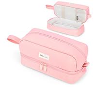 Yoeege Large Pencil Case for Girls, Pink, 50 Items Capacity, 3 Compartments, Soft Oxford Cloth, Zipper Closure, Top Handle, School Cases