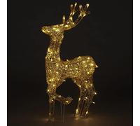 YöL 105cm Acrylic Standing Stag Reindeer Light Up LED Lights Garden Lawn Decoration Gold Christmas Xmas