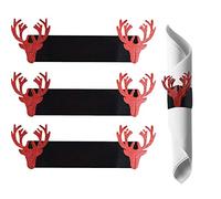 YöL 12 Napkin Rings Paper Christmas Xmas Reindeer Table Set Festive Red Glitter