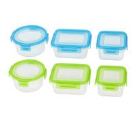 YöL 12 Pack Food Storage Containers with Clip On Lids, Assorted Small Reusable Plastic Tubs, Square Rectangular and Round Snack Pots, Green and Blue Lunch Box Containers
